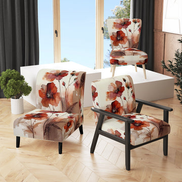 Red Poppy Flowers Delicate Retro Watercolor - Upholstered Traditional Accent Chairs